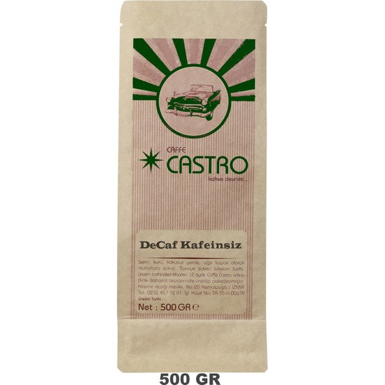 Castro Decaf Kafeinsiz Çekirdek Kahve 500 gr Fiyatı