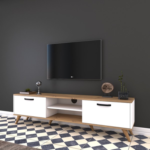 Rani A5 Duvar Tv Ünitesi Modern Ayaklı Tv Sehpası Ceviz Beyaz Ceviz