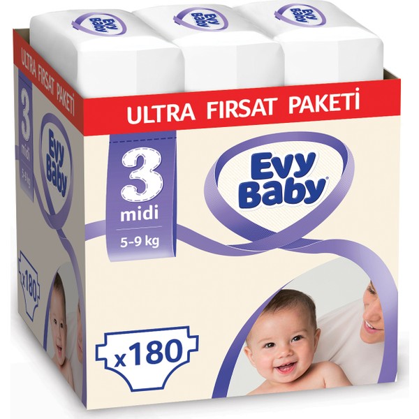 Evy Baby 3 Numara Midi 60 Adet 3�lü Paket Bebek Bezi Fiyatları