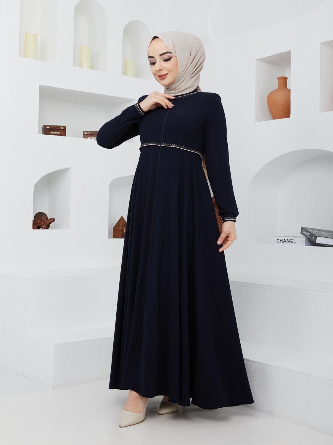 KMK Kombin KMK Yazlık Mevlana Model Kloş Ferace Pardesü Kadın Giyim Desenli Kol ve Beli ile