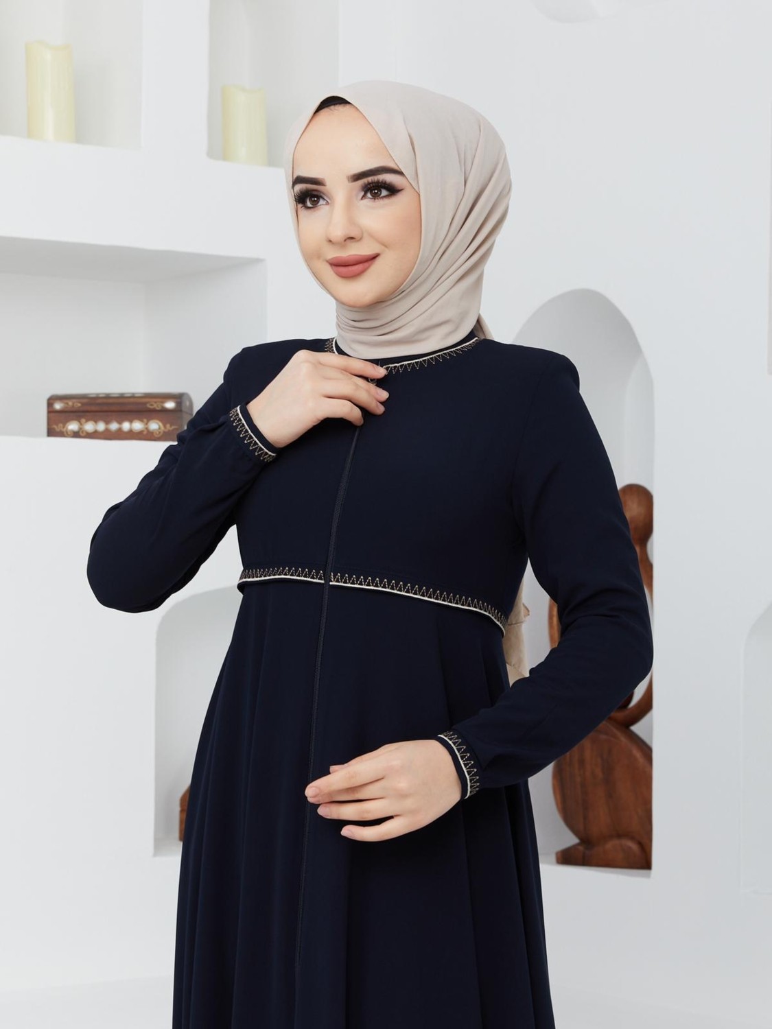 KMK Kombin KMK Yazlık Mevlana Model Kloş Ferace Pardesü Kadın Giyim Desenli Kol ve Beli ile görsel 2