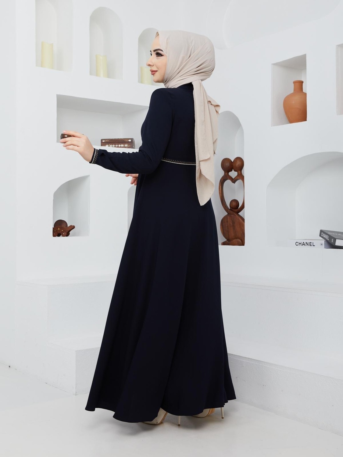KMK Kombin KMK Yazlık Mevlana Model Kloş Ferace Pardesü Kadın Giyim Desenli Kol ve Beli ile görsel 4