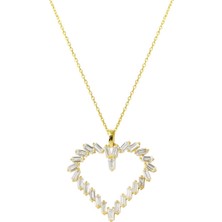 Bilezikci Baget Taşlı 14 Ayar Altın Kalpli Kolye