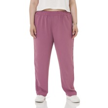 Disentis Modest Büyük Beden Beli Lastikli Cepli Keten Aerobin Gül Kurusu Pantolon