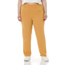 Disentis Modest Büyük Beden Beli Lastikli Cepli Keten Aerobin Hardal Pantolon