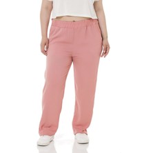 Disentis Modest Büyük Beden Beli Lastikli Cepli Keten Aerobin Pudra Pantolon