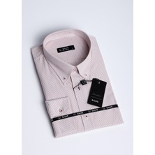 Salve Kolay Ütülenebilir Slim Fit Kırmızı Çizgili Casual Gömlek 22148