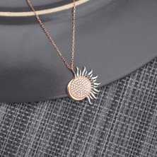 Ravza Gümüş 925 Ayar Gümüş Zirkon Taşlı Ay Güneş Kolye