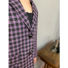 Deseo Boutique Kadın Mor Renk Kareli Desen Şık Blazer Ceket