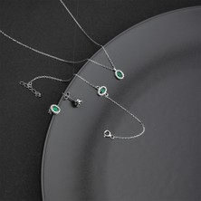 Ravza Gümüş 925 Ayar Gümüş Oval Zümrüt Model Takı Seti