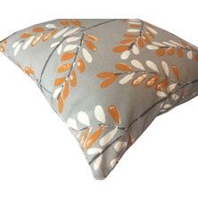 Arasta Design Keten Kırlent Kılıfı, Gri Üzerine Turuncu ve Beyaz Yaprak Desenli, 43 x 43 cm