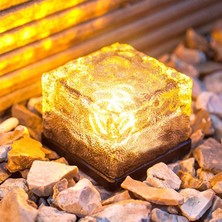 Technojet 4 Adet Solar Güneş Enerjili Buz Cam Zemin Dekoratif Bahçe Aydınlatma LED Kristal Havuz