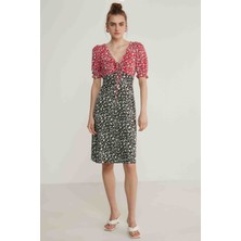 Vitrin Garnili Çıtır Çiçek Desen V Yaka Elbise