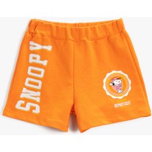 Koton Snoopy Baskılı Şort Beli Lastikli Pamuklu