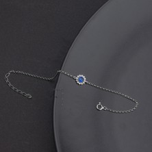 Ravza Gümüş 925 Ayar Gümüş Zirkon Safir Taşlı Papatya Bileklik