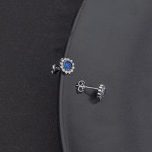 Ravza Gümüş 925 Ayar Gümüş Safir Papatya Model Küpe