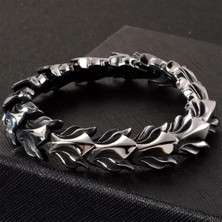 Tonstyle TS001748 Fort (Güçlü) - 17MM Vintage Eskitme Gümüş Renk Ejderha Paslanmaz Çelik H.ürün Erkek Bileklik 20.5 cm