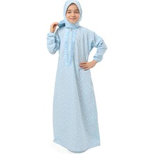 Elanesa Pratik Fermuarlı Pamuklu Kız Çocuk Namaz Elbisesi Mavi Baskılı