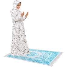 Elanesa Pratik Fermuarlı Pamuklu Kız Çocuk Namaz Elbisesi Fermuarlı 3 Parçalı Set Larcivert Baskılı