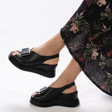 TwoEgoist Kadın  Siyah Günlük Yüksek Tabanlı Rahat ve Hafif Sandalet