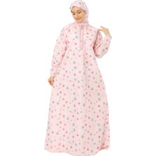 Elanesa Pratik Fermuarlı Pamuklu Bayan Çocuk Namaz Elbisesi Pembe Baskılı