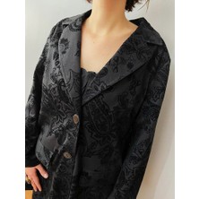 Deseo Boutique Kadın Çiçek Desenli Siyah Renk Blazer Ceket