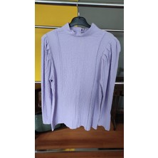 Deseo Boutique Kadın Omuzdan Bombeli Lila Renk Prenses Model Bluz