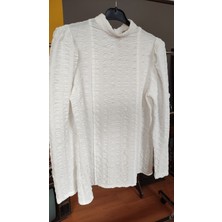 Deseo Boutique Kadın Omuzdan Bombeli Beyaz Renk Prenses Model Bluz