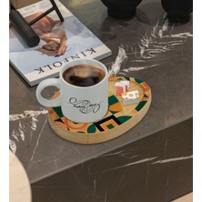 BK Kişiye Özel Modern Art Tasarımlı Doğal Ahşap Tabaklı Türk Kahvesi Fincanı Sunum Seti Model 14