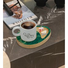 BK Kişiye Özel Mermer Tasarımlı Doğal Ahşap Tabaklı Türk Kahvesi Fincanı Sunum Seti Model 11