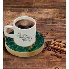 BK Kişiye Özel Mermer Tasarımlı Doğal Ahşap Tabaklı Türk Kahvesi Fincanı Model 10