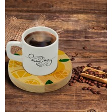 BK Kişiye Özel Limon Tasarımlı Doğal Ahşap Tabaklı Türk Kahvesi Fincanı Model 1