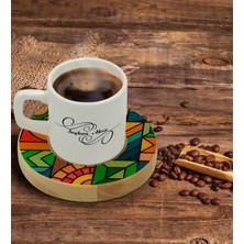 BK Kişiye Özel Modern Art Tasarımlı Doğal Ahşap Tabaklı Türk Kahvesi Fincanı Model 15