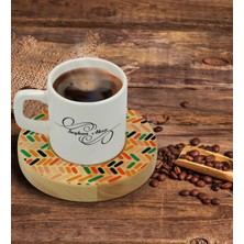 BK Kişiye Özel Modern Art Tasarımlı Doğal Ahşap Tabaklı Türk Kahvesi Fincanı Model 2