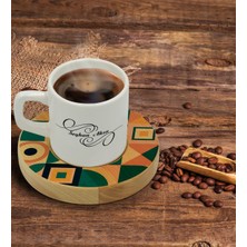 BK Kişiye Özel Modern Art Tasarımlı Doğal Ahşap Tabaklı Türk Kahvesi Fincanı Model 14