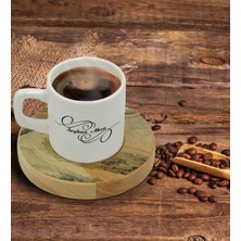 BK Kişiye Özel Mermer Tasarımlı Doğal Ahşap Tabaklı Türk Kahvesi Fincanı Model 14