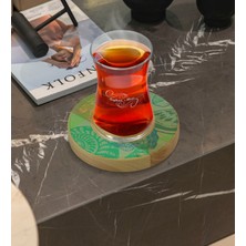 BK Kişiye Özel Deniz Kabukları Tasarımlı Doğal Ahşap Tabaklı Heybeli Çay Bardağı Model 1