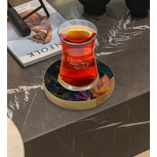BK Kişiye Özel Modern Art Tasarımlı Doğal Ahşap Tabaklı Heybeli Çay Bardağı Model 20