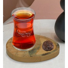 BK Kişiye Özel Mermer Tasarımlı Doğal Ahşap Tabaklı Heybeli Çay Bardağı Sunum Seti Model 18