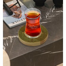 BK Kişiye Özel Retro Motif Tasarımlı Doğal Ahşap Tabaklı Heybeli Çay Bardağı Model 4