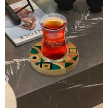 BK Kişiye Özel Modern Art Tasarımlı Doğal Ahşap Tabaklı Heybeli Çay Bardağı Model 14