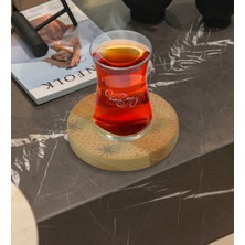 BK Kişiye Özel Modern Art Tasarımlı Doğal Ahşap Tabaklı Heybeli Çay Bardağı Model 6