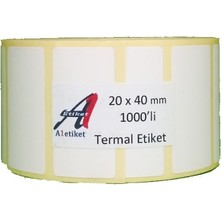 A1 Etiket  20 x 40 mm Termal Barkod Etiketi 1000′LI (Tekli)