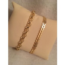 Bers Aksesuar Kadın Lak Kaplama Ikili Bileklik Seti Gold