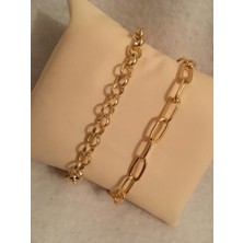 Bers Aksesuar Kadın Lak Kaplama Ikili Bileklik Seti Gold