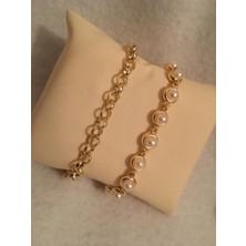 Bers Aksesuar Kadın Lak Kaplama Ikili Bileklik Seti Gold