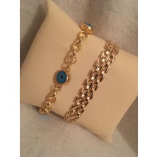 Bers Aksesuar Kadın Lak Kaplama Ikili Bileklik Seti Gold