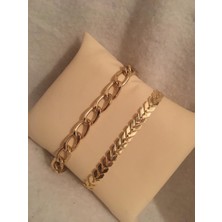 Bers Aksesuar Kadın Lak Kaplama Ikili Bileklik Seti Gold