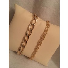 Bers Aksesuar Kadın Lak Kaplama Ikili Bileklik Seti Gold