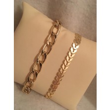 Bers Aksesuar Kadın Lak Kaplama Ikili Bileklik Seti Gold